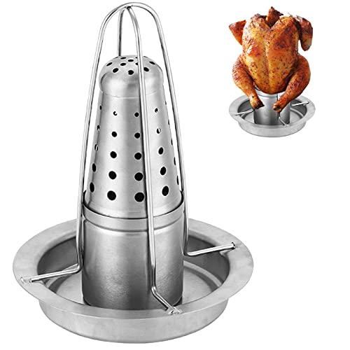 Soporte para Asador de Pollo, Pollo Barbacoa Soporte para Gallinas de Acero Inoxidable, Soporte para Pollo Vértical con Bandeja de Goteo para Horno y Barbacoa, Asador Pollo con Recipiente de Aroma