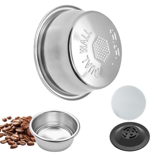 54mm Pressurised Stainless Steel Coffee Filter Basket Set - Double Wall with Puck Screen & Silicone Cleaning Blind Disk for Sage Breville Machines