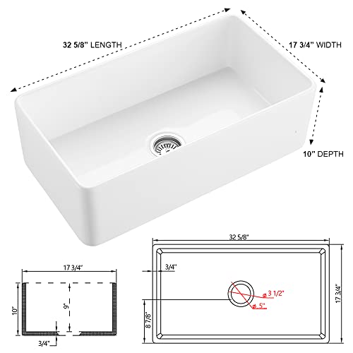 33 Inch Farmhouse Sink - Ianomla 33X18 Inch Farmhouse Kitchen Sink Handcrafted White Farmhouse Sink Fireclay Apron Front Sink Single Bowl White Kitchen Sink Farm Sink #TOP4