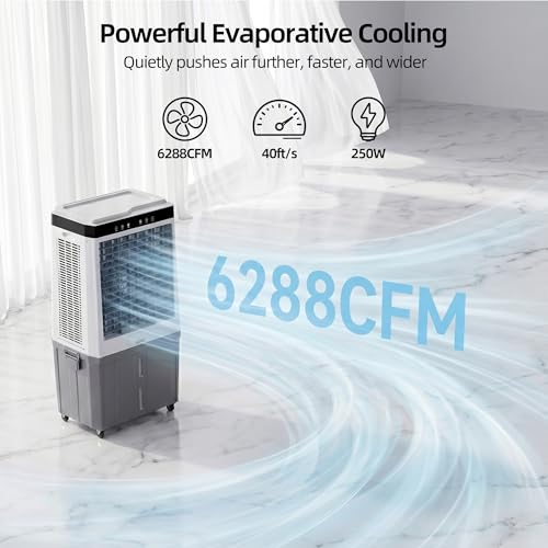 Uthfy 48" Portable Evaporative Air Cooler, 6288 CFM Swamp Cooler Air Conditioner with 21.5 Gal Detachable Water Tank, Remote, 12H Timer, 120 Oscillation, Outdoor Cooling Fan for Garage, Patio by Uthfy - Image 2