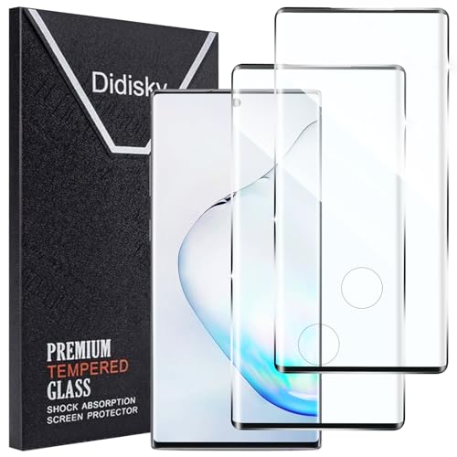 Didisky 2 Pack Screen Protector for Samsung Galaxy Note 10 Tempered Glass, 3D Curved Full Coverage, 9H Hardness,Bubble Free, HD Clear,Easy to Install,Anti Scratch