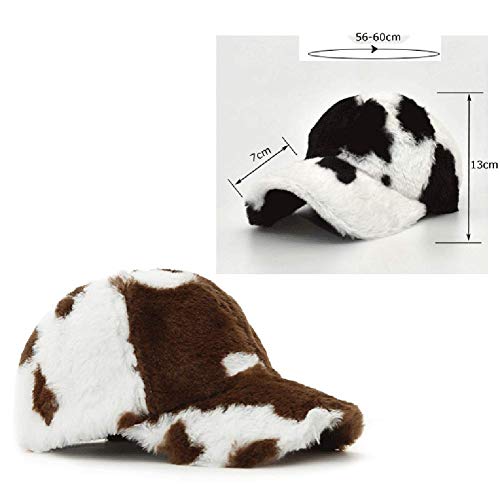 Faux Fur Cow Print Baseball Caps For Women Men Girls Fashion Winter Warmer Hats Adjustable Black White Sun Cap (Brown) #TOP4