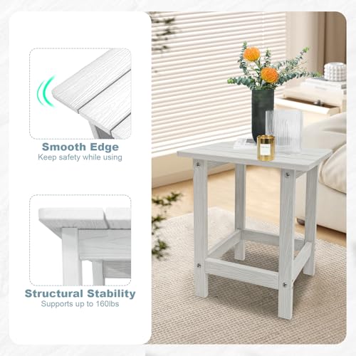 Image of Meluvici Adirondack Side Table Weather Resistant, Outdoor Rectangular Side Table for Adirondack Chair, White