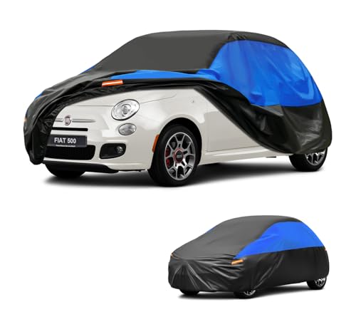 GUNHYI Housse Voiture Imperméable Respirante, Bâche de Couverture pour Fiat 500 500C 500e, Bleu NoirGarage Complet de Voiture pour la Pluie Soleil Poussière Protection et Doublure.