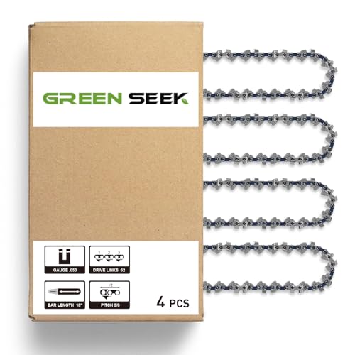 Green Seek 18-inch Chainsaw Chain 3/8" Pitch 62 Links 4-Pack
