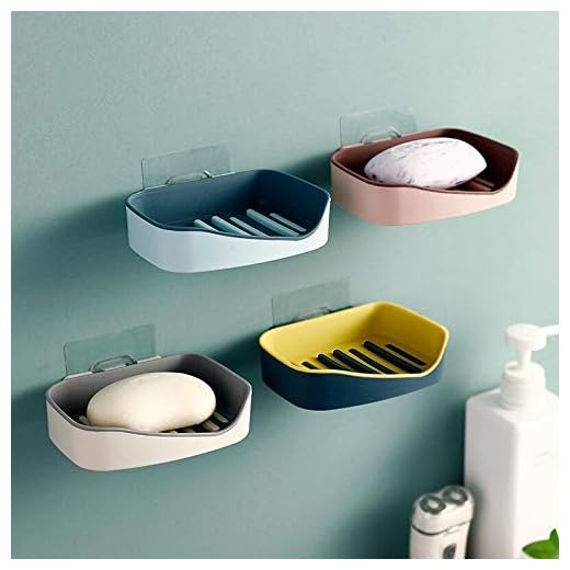 Fariox Väggmonterad tvålhållare med dubbla lager tvålsvamp tallrik, bricka, låda för badrumstillbehör ABS plast självhäftande vattentät kök badrum tvålhållare (4 st)