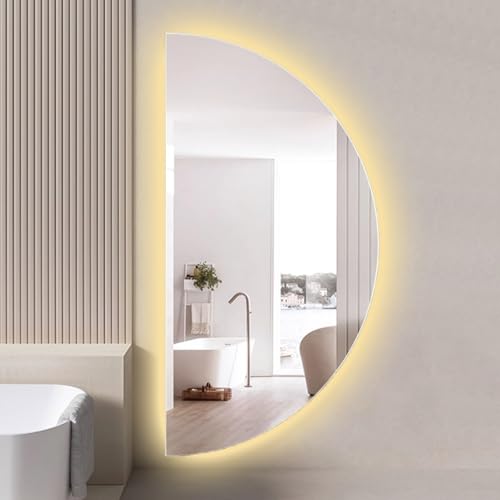 ZYBOWAYL 120cm 半円LED壁掛け浴室ミラーLEDライト付き スマートバックライト壁飾り鏡 80cmフレームレス曇り止め全身ミラー 100cm リビングルーム寝室玄関用(Left Cut,39x20in)
