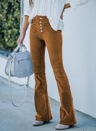 Corduroy High Waist Flare Pants - Women's Trendy Baggy Bell Bottom Wide Leg Trousers4