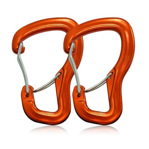 ポクミル カラビナ 8KN【両開きドア】2個セット 高耐荷重 アルミニウム合金 超軽量 高強度 多機能 キーホルダー ハンモック タープ キャンプハイキング バックパッキング アウトドア用 荷物のフック 犬のリード用 (オレンジ色)