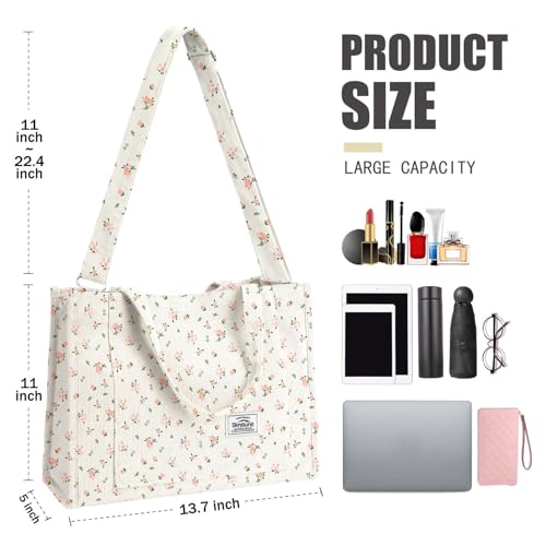 Image of Corduroy Tote Bag for Women Small Satchel Bag Mini Tote Bag Aesthetic Crossbody Handbag - School Work Travel Shopping