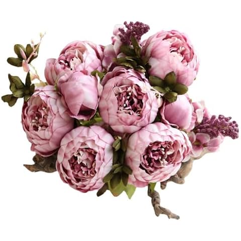 10 Heads Peonies Artificial Flowers, 17-1/2" Long Vintage Silk Fake Peony Bouquet for Home Garden Decoration Office Verandah Wedding Decorations (Pink) Cover