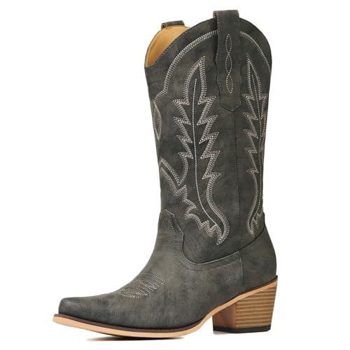 Image of Cowboy Boots for Women, Chunky Heel Western Boot | Mid-calf cowgirl boots with all-day comfort, ideal for daily outfits, country music festivals and western themed occasions