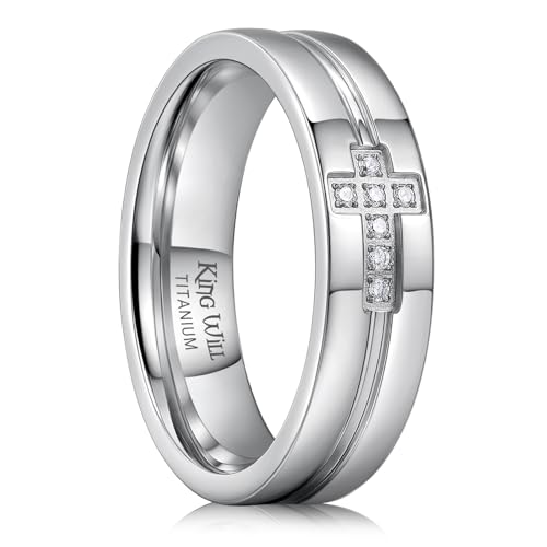 Alliance en titane pour homme avec bords en croix et oxyde de zirconium 6mm