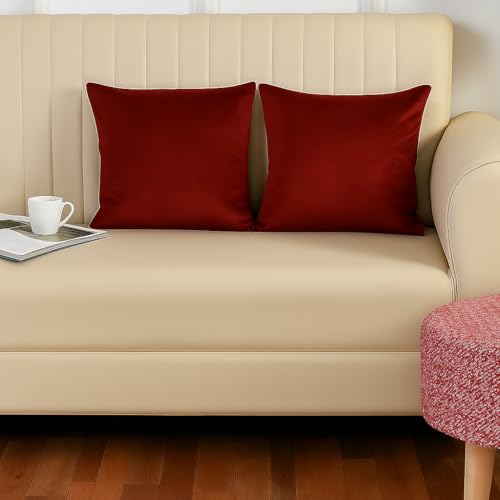 Stuffique Velvet Pillow Solid Plain 190 TC Cushion Covers Pack of 3 (12 X 12 Inch) Red