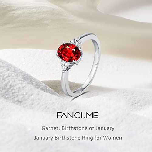 Fancime January Birthstone Rings For Women Created Garnet Rings Sterling Silver 4-Prong Halo Cubic Zirconia Engagement Wedding Ring Fine Jewelry For Women Size 6 #TOP1