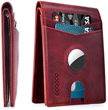 doeboe Airtag Wallet Men, Wallet for Men with Airtag Holder, Genuine Leather Credit Card Wallet, Bifold Slim Wallet for Air Tag GPS Tracker, RFID Minimalist Front Pocket Wallet, Airtags Accessories