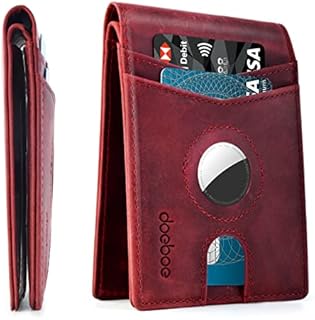 doeboe Airtag Wallet Men, Wallet for Men with Airtag Holder, Genuine Leather Credit Card Wallet, Bifold Slim Wallet for Air Tag GPS Tracker, RFID Minimalist Front Pocket Wallet, Airtags Accessories