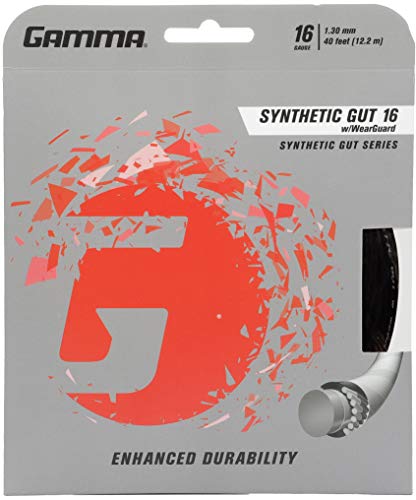 Gamma Sports 16g Synthetic Gut with Wearguard Tennis String Set, 40', Black