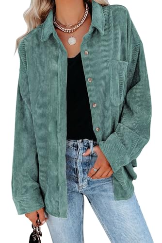 JOCAFIYE Womens Corduroy Shirt Casual Long Sleeve Button Down Jacket Fall Oversized Blouses Tops 2024
