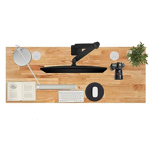 Image of UPLIFT DESK - V2 Rubberwood Butcher Block (42 x 24 inch) 1.5 inch Desktop Standing Desk, Height Adjustable Commercial Frame (White), Advanced Keypad, Wire Grommets, Wire Tray, Rocker Board