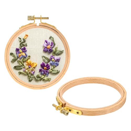 Image of PATIKIL 2 Pieces 4 Inch Embroidery Hoops Round Adjustable Beach Wood Circle Cross Stitch Hoop Ring Bulk for Embroidery Art Craft Handy Sewing Decoration