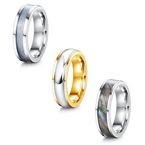 Bague en acier inoxydable de haute qualité, lot de 3 alliances polies et bombées de 6 mm
