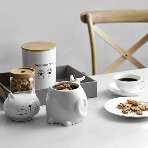 Y Yhy Cat Treat Cookie Jar, 40 Ounces Ceramic Kitchen Canister, White Food Jar With Cute Cat Design For Cookie, Candy, And Pet Treat, Birthday Gift #TOP2