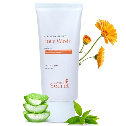 Image of Niacinamide & Aloe Vera Face Wash for Glowing Skin with Calendula Flowers Extract and Green Tea, 100ml - Oil Control and Dark Spot Reduction Cleanser for All Skin Types (Seventh Secret)