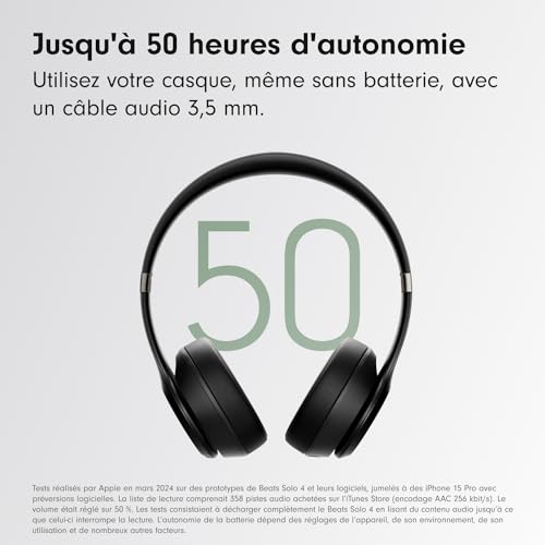 Beats Solo 4 – Casque Supra auriculaire sans Fil Bluetooth Apple et Android Compatible 50 Heures d’autonomie pâle - vue 10