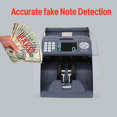 Image of ELCONS Note Counting Machine BANKO-90 | High-Speed Cash Counter 1000 Notes /Min | Fake Note Detection with UV, MG & IR Sensors | Automatic Value Detection | LED Display & Batch Counting (Grey)