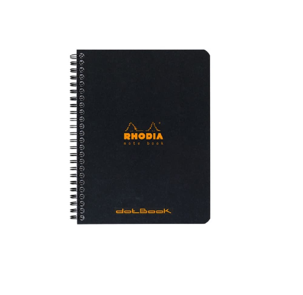 Rhodia 193439C - Packung mit 5 Notizblöcken Notebook mit Doppelspirale A5+ 16x21cm 80Bl Dot-Lineatur 80g, Schwarz, 1 Pack