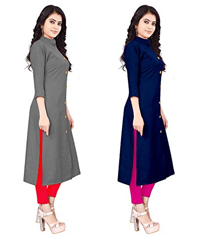 Image of NATEK Women's Cotton Straight Plain Kurtis Combo Pack of 2