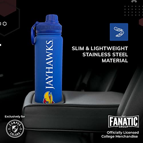 Campus Colors Stainless Steel Vacuum Sealed Sport College Water Bottle, Twist-On Cap, Built-In Handle For Hot Or Cold Drinks, 24 Oz (Kansas Jayhawks - Blue,) #TOP2