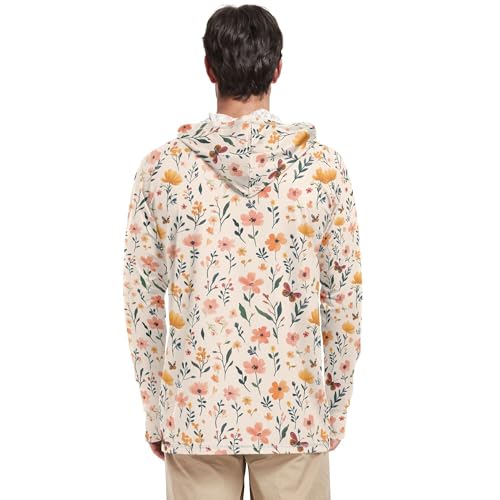 Wudan Autumn Flowers Hyacinths Butterflies Mens Hoodies Shirts Long Sleeve Swim Shirts Swim Shirt UPF 50+ S3