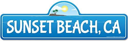 Miniatura 1 de Letrero de calle Sunset, CA California Beach para interiores y exteriores, surfista, amante del océano, decoración para casa de playa, garajes,