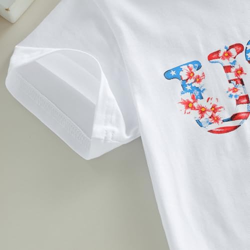 Image of Kids Toddler Girls 4th of July T-Shirt Coquette Bowknot Patriotic USA 250 American Flag Independence Day Top