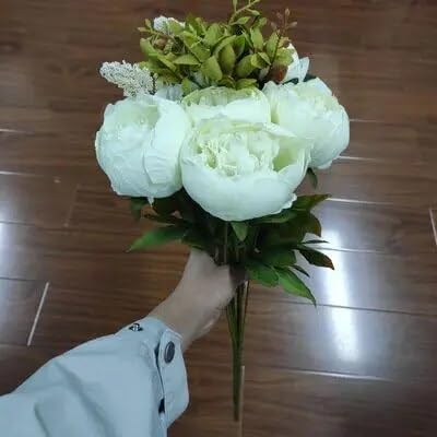 Miniatura 8 de Sunnyskar Flower - 13 ramas de peonías, flores artificiales, plantas verdes, flores de seda, decoración de boda, oficina, ramo de flores sintéticas