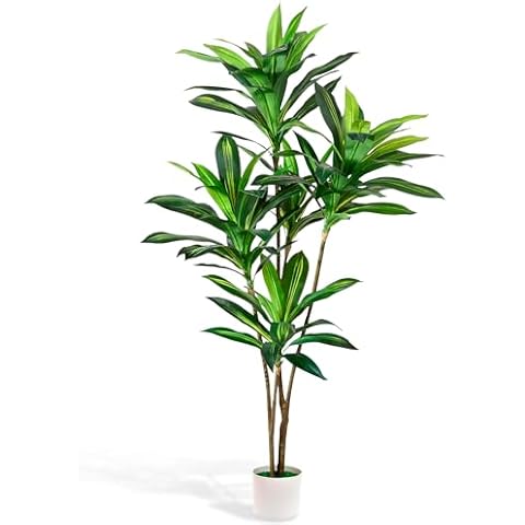 Artificial Dracaena Tree - 5Ft Decorative Pre-Potted Faux Plant - Stunning Indoor and Outdoor UV-Resistant Evergreen for Home, Porch, and Office Décor Cover
