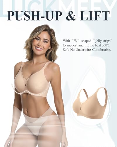 Image of LUCKMEEY Womens Wireless Push Up Bras Sexy V Mesh Supportive Seamless T-Shirt Bra No Underwire (U-Back & Crossback)