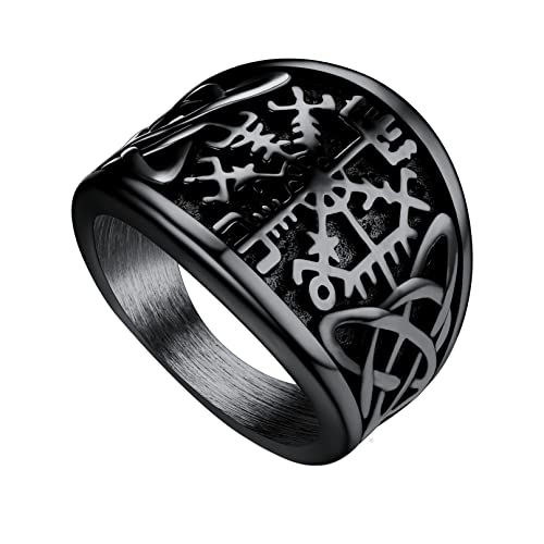Bandmax Bague Boussole Vegvisir Homme Noir Taille 62, Chevalière Anneau Viking avec Nœud Celtique Cover