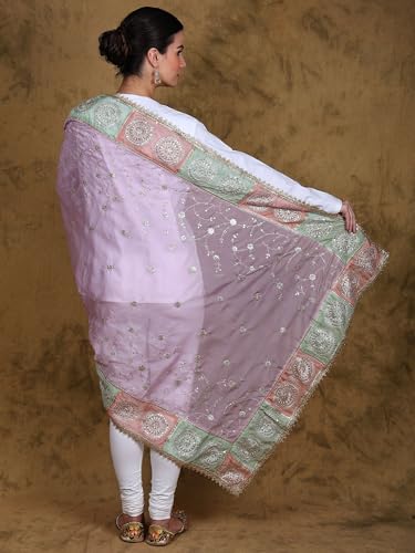 Women's Zari Gota Patti Crepe Dupatta From Amritsar | Traditional Beautiful Flowers Design Shawl Wrap Scarf Stole Chunni From Amritsar4