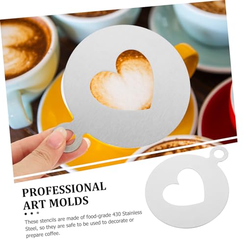HEALEEP Heart Shape Coffee Decorating Stencils Food Grade Stainless Steel Coffee Art Templates for Latte Cappuccino Mousse Cake Cupcake Decoration Reusable and Easy to Clean