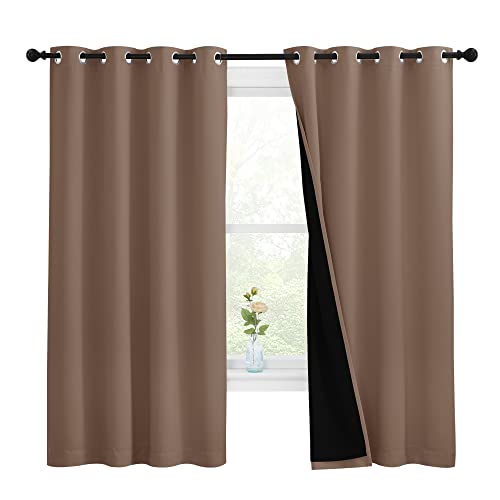 Image of NICETOWN Total Blackout Panels for Nursery, Super Soft, Heavy Duty and Thick Window Treatment Curtains 68 inches Long with Black Lined for Basement, (1 Pair, Cappuccino, 55 inches Wide Each Panel)