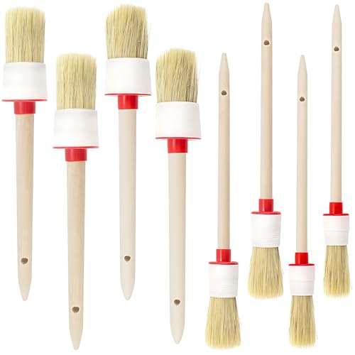 KAIYAYA 8 Stück Borstenpinsel Set Pinsel Rund 20mm/25mm/30mm/35mm, Naturholz Rundpinsel Set Professionelles Wachspinsel Lackpinsel, Lackierpinsel Ringpinsel für Wänden und Möbeln