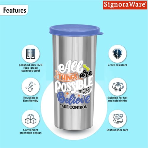 Image of SignoraWare Jumbo Stainless Steel Tumbler | Airtight & Leakproof | Durable & Eco-Friendly | Ideal for Office, Gym, Travel & Daily Use | Great for Outdoor Activities (500ml | Blue)