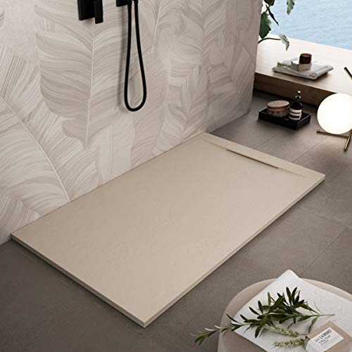 Luminosa ArredoBagno Marmoresina Receveur de douche 90 x 180 cm - Effet pierre antidérapant avec GelCoat - Modèle Venice couleur crème - Grille design, bonde incluse