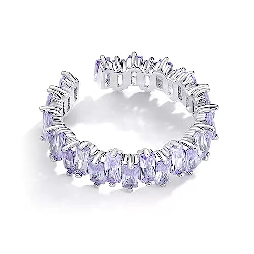 Thrilio Purple Cz Rings, 14K White Gold Princess Cut Cubic Zirconia Rings, Adjustable Cute Statement Rings, Eternity Band Rings For Women Girls (Purple Cz) #TOP1