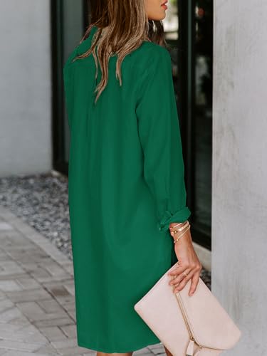 Image of Aoudery Womens Button Down Shirt Dresses with Pockets Cotton Button Up Tunics Long Sleeve Solid High Low Blouse Tops