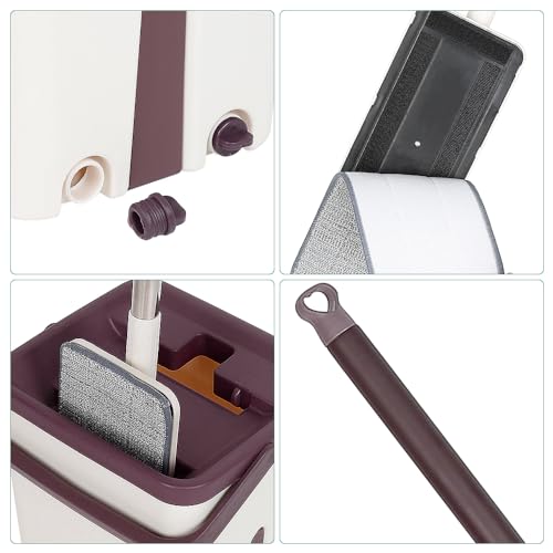 Bodenwischer Komplett Set & Flachmopp und Eimer Set, Bodenwischer mit Eimer, Wischmopp Set (A-Kaffeefarbe-S) – Bild 5