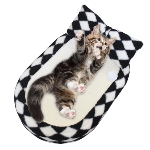 MUYG Cat Scratcher Bed 3 in 1 Sisal Cat Scratching Board for Indoor Oval Cat Scratch Pad Durable Scratching Lounge Bed Round Bowl with Toy Balls for Cats Kitten Puppy (24